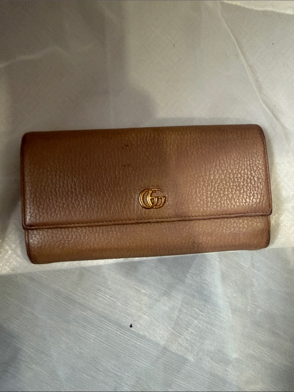Gucci Tan Brown Leather Continental Wallet with Gold Double G